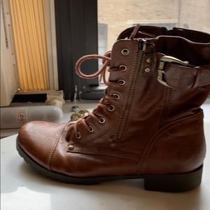 Brown Lace Up Boots with Side Zipper